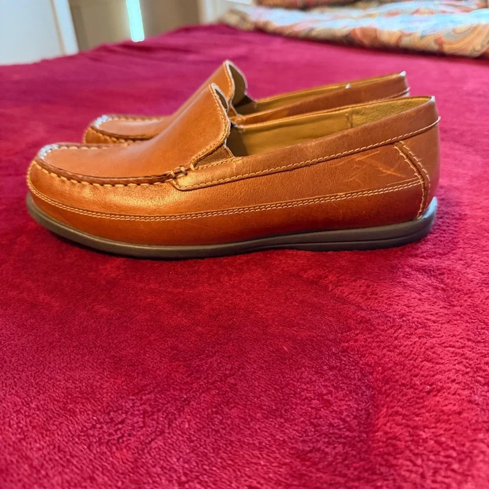 Johnston & Murphy Boys Tan Leather Slip‎ On Loafers Moc Toe Dress Shoes Size 4M